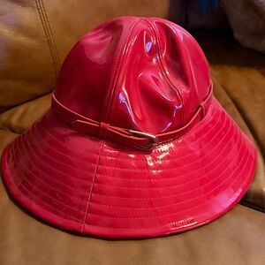 Vintage Red patent leather Women's rain buckle Bucket Hat